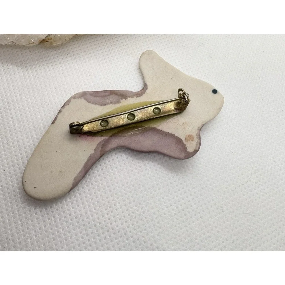 Handmade Ceramic Brooch Pin Purple Gold Glaze Abstract Modernist Artisan 80s 90s